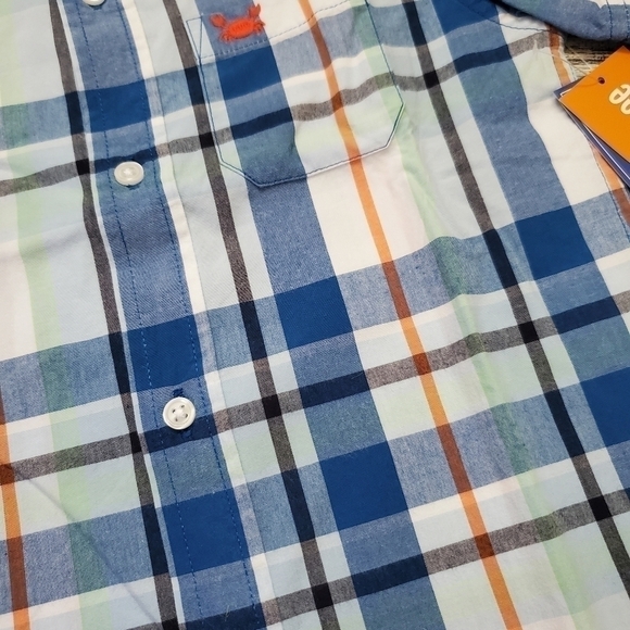 Plaid Short Sleeve Button Up T-Shirt with Embroidered Crab Whale Hello There - Picture 4 of 5